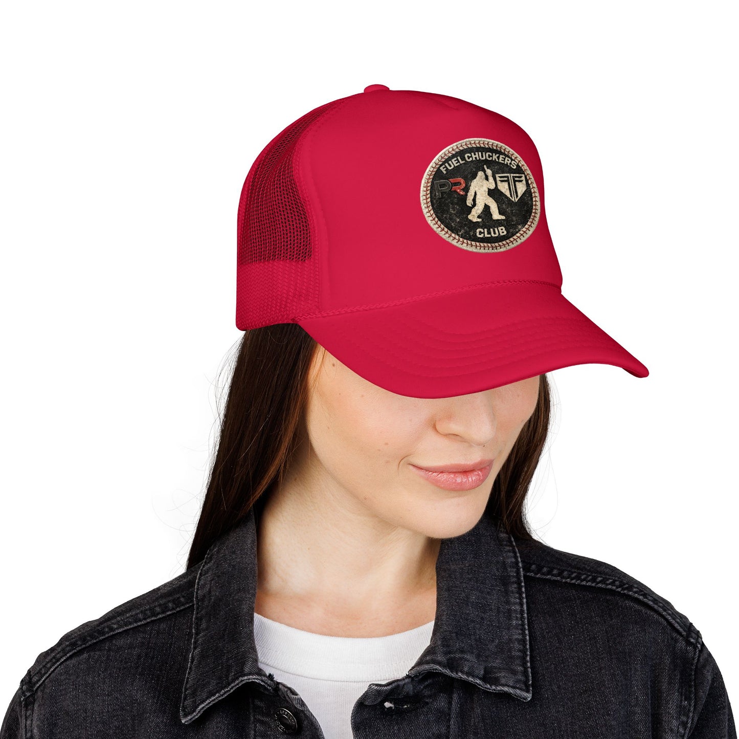 Fuel Chuckers Club Foam Trucker Hat – Retro Patch Bigfoot Design