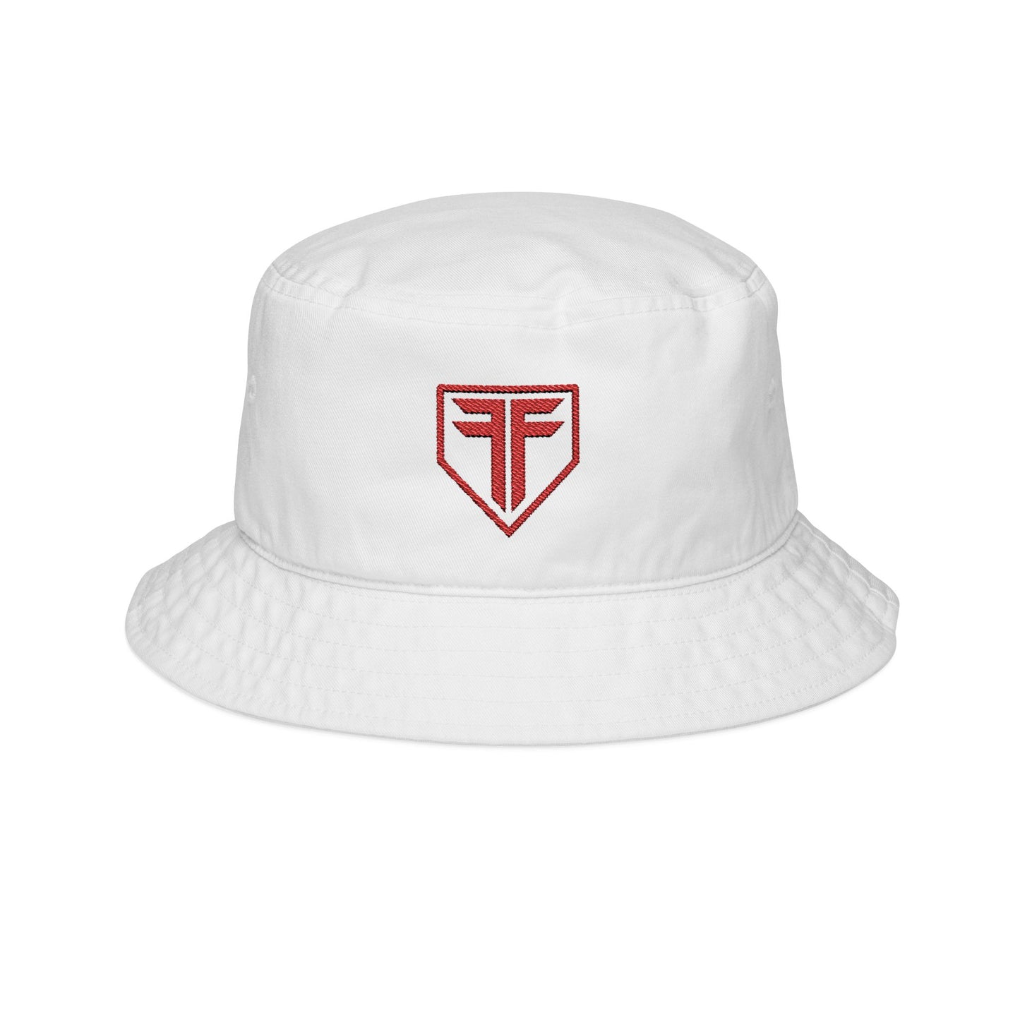 Embroidered Red Shield Bucket Hat — Casual Streetwear Sun Hat