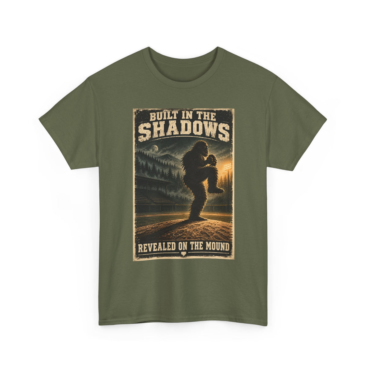Bigfoot Poster Tee — "Built in the Shadows, Revealed on the Mound" Graphic T‑Shirt