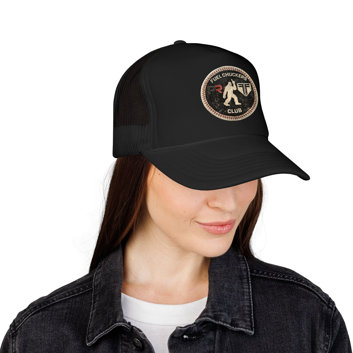 Fuel Chuckers Club Foam Trucker Hat – Retro Patch Bigfoot Design