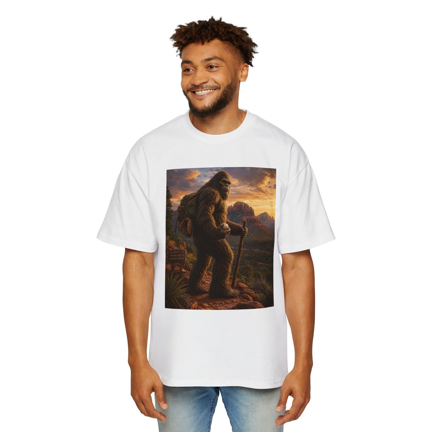 Bigfoot Sunset Tee — Sasquatch Hiker Graphic T-Shirt