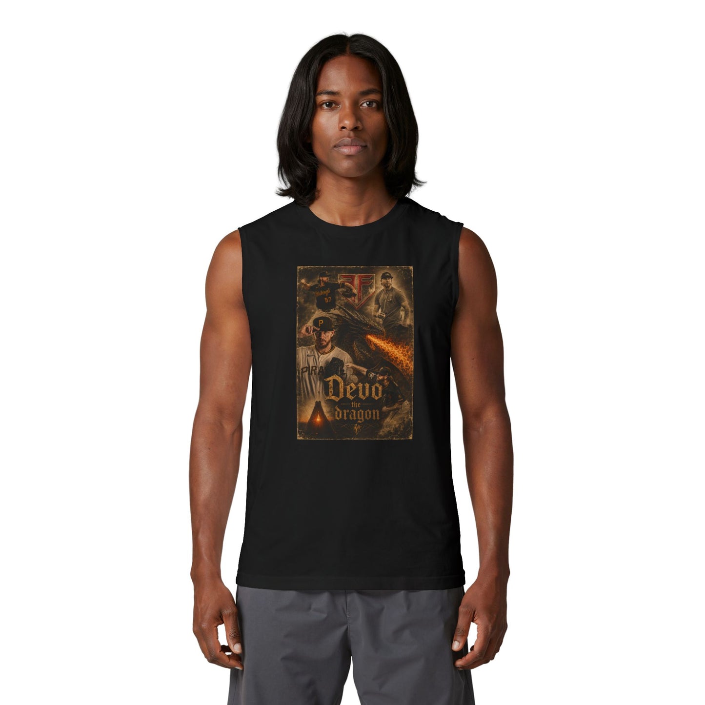 Dragon Baseball Muscle Tank — 'Devo the Dragon' Vintage Fantasy Graphic