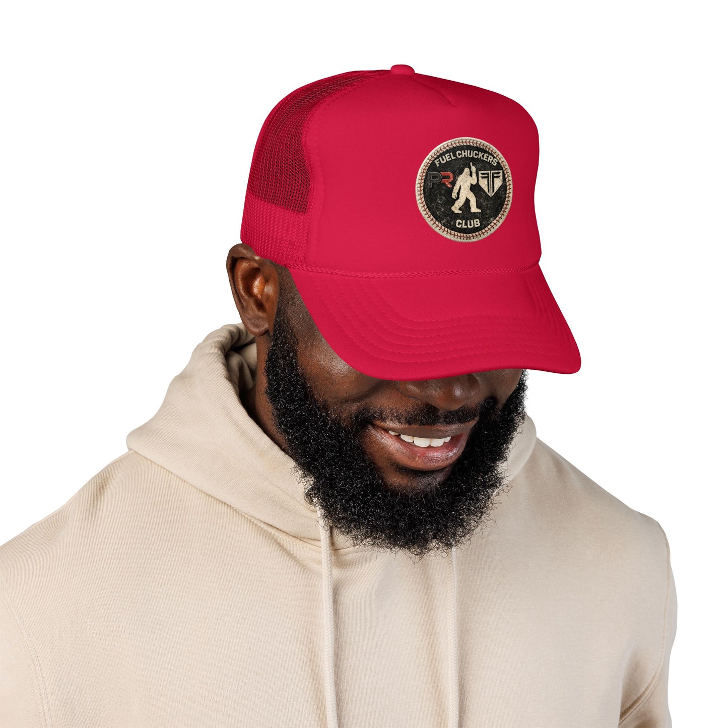 Fuel Chuckers Club Foam Trucker Hat – Retro Patch Bigfoot Design