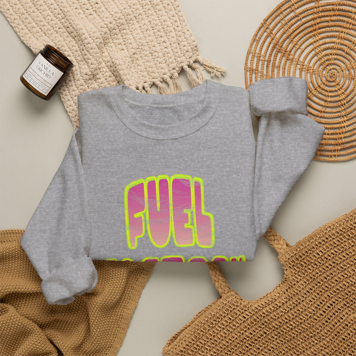 Crewneck Sweatshirt — 'Fuel Factory' Retro Bubble Graphic, Neon Pink & Yellow