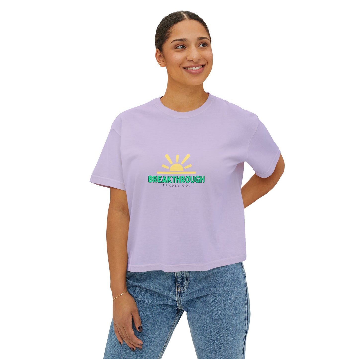 Breakthrough Sunrise Women's Boxy Tee — Minimal Positive Graphic Tee