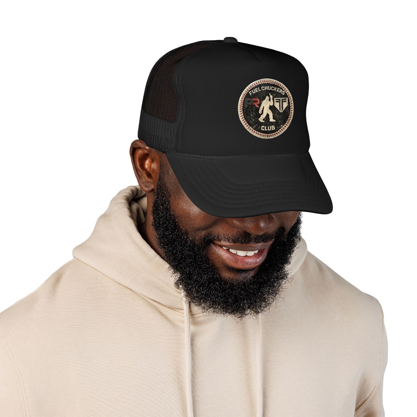 Fuel Chuckers Club Foam Trucker Hat – Retro Patch Bigfoot Design