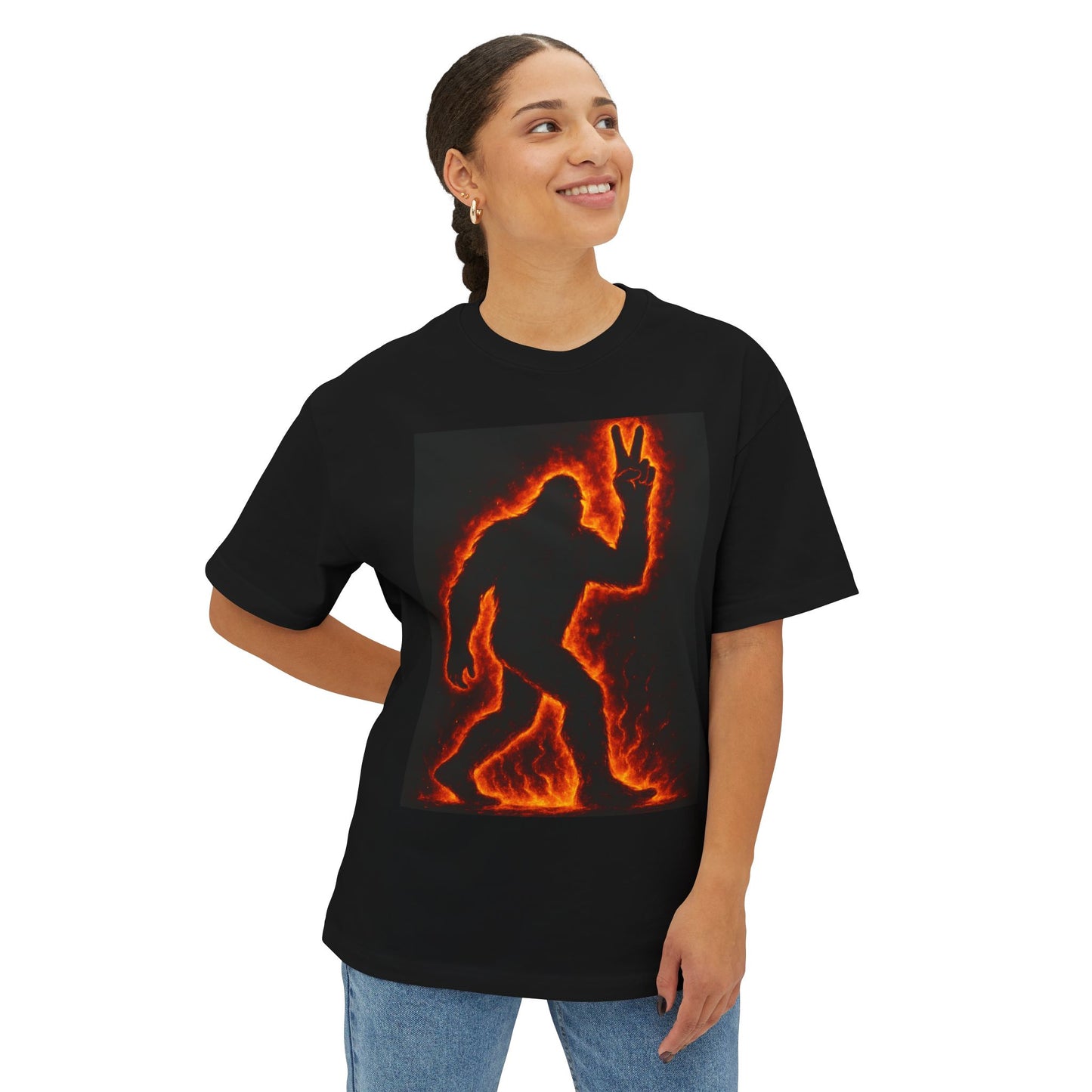 Bigfoot Flame Unisex Oversized Boxy Tee, Funny Graphic Tee, Casual Wear for Bigfoot Lovers, Gift for Nature Enthusiasts, Unique [...]