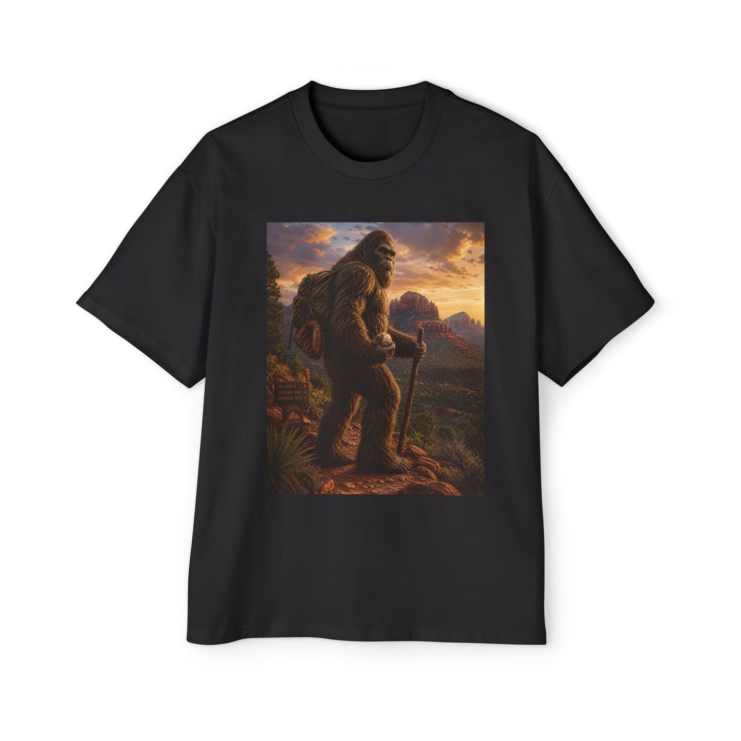Bigfoot Sunset Tee — Sasquatch Hiker Graphic T-Shirt