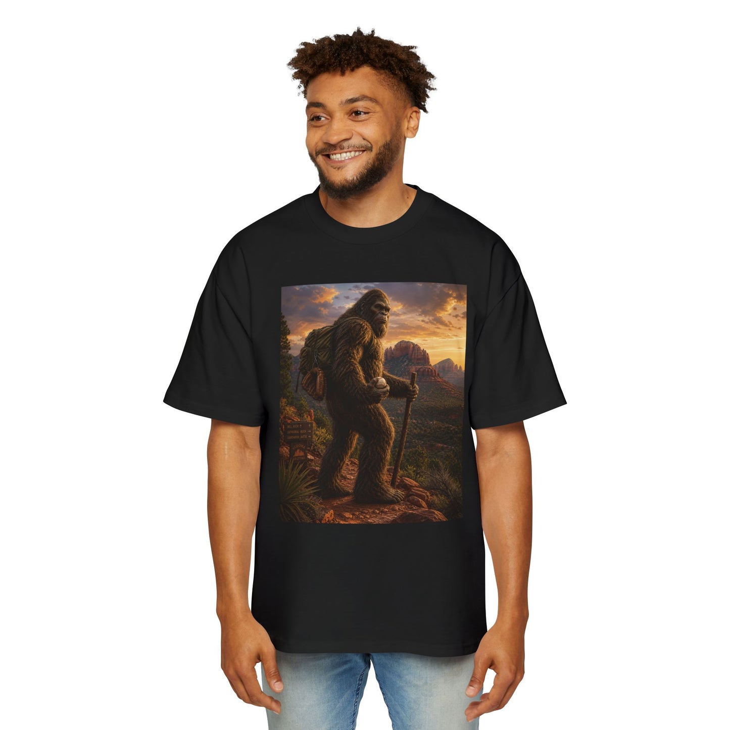 Bigfoot Sunset Tee — Sasquatch Hiker Graphic T-Shirt